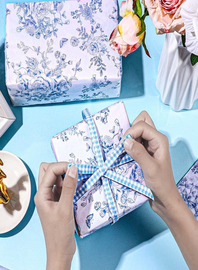 Pineraap 100 Sheets Blue Floral Tissue Paper, Chinoiserie Gift Wrapping Paper Blue Flower Butterfly Peony Printed Tissue Paper for Wedding Baby Shower Birthday Party Decor DIY Crafts,14 x 20 Inch - Image 2